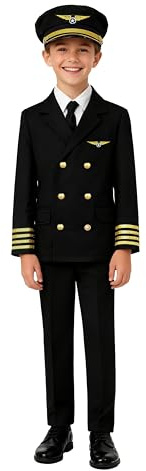 Davsolly Kids Pilot Uniform Boys Airline Captain Costume for Halloween Cosplay Birthday Party Gifts