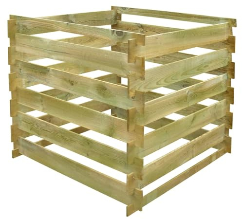 Vopese Composteur à lattes carrées en bois 0,54 m3 Capacité de 300 L Composteur organique pour production Engrais de jardin extérieur