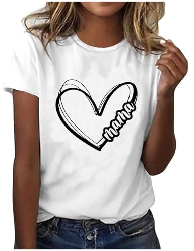 KOG Warehouse Deals Angebote Damen T-Shirt Retro Mama Print Tshirt Lose Baumwolle Blusen Geschenk Mama Freizeit Grafik Tank Frau Rundhals Fashion Tuniken Sale Damen Weiß L