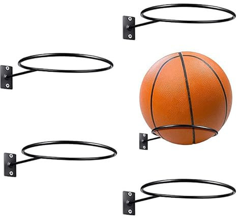 SRTSTR 4 Stück Ballhalterung Wand Basketball Halterung Wand Ball Rack Montiert Ball Wandhalterung Ballhalter Wandhalter Metall Ballhalter Schwarz mit Schrauben Ball Halterung Zimmer (Schwarz)