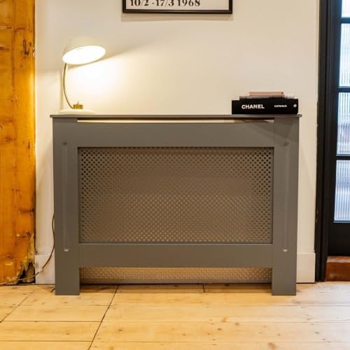 Jack Stonehouse Extra Large Radiator Cover Matt Grey Paint Over Radiator Shelf Clip On With Diamond Slats Sturdy MDF Wooden Radiator Covers For Bedroom Or Living Room Furniture Slim Radiator Cover