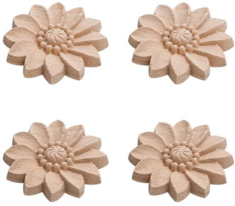 4pcs ZONADAH 5cm Holzschnitzerei-appliques Precioso Floral Decoración de Puertas Decoración de Pared para el Hogar Armarios Ventanas Espejos Camas Muebles Decoración de Marco DIY