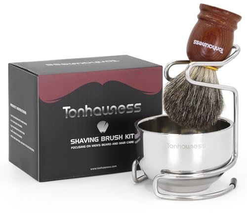 Rasierpinsel-Set für Männer, 3 in 1 Rasierpinsel-Set enthält reines Rasierpinsel, 3 Schichten Edelstahl Rasierschale und Ständer für Nassrasur Geschenk