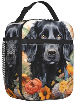 Mexpekil Lonchera térmica con diseño de flores de perro para mujeres y hombres, lonchera térmica portátil con bolsillo lateral de malla para adultos, lonchera para el trabajo