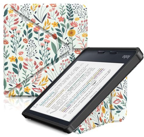TiMOVO Étui pour Kobo Libra Colour 7 Pouces (Modèle : N428), Coque de Protection Mince pour Kobo Libra Clara, Étui Léger et Mince pour Tablette avec Support Étanche, Fleur