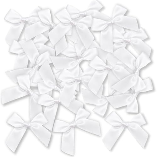 Ryvera 48 Stück 5 cm Weiss Schleifen – Selbstklebende Seidenstoff-Schleifen, ideal für Geschenkverpackungen, Hochzeiten & Festdekorationen