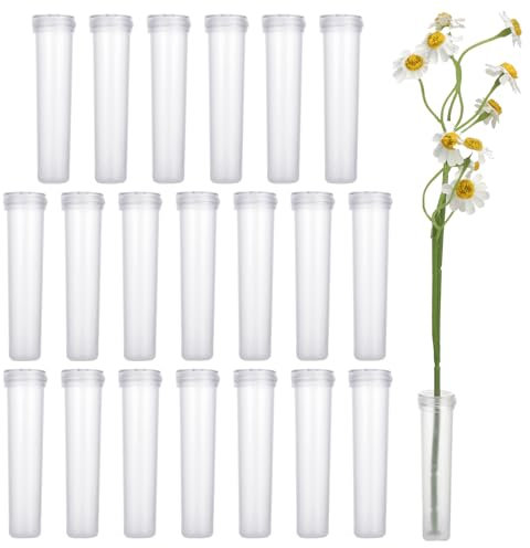 InnoHHustle 20 Stück Blumenröhrchen Reagenzgläser für Blumen Blumen Wasserröhrchen mit Kappen Kunststoff Blumenröhrchen Transparent Blumengesteck Ikebana Stielhalter für Künstlicher Blumenstrauss
