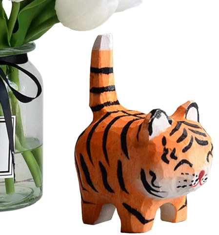 ALWIDA Handgeschnitzter Tiger, handgefertigter Tiger-Ornament aus – Bezaubernde Miniatur-Tiger-Skulptur für Tier-Tigerliebhaber