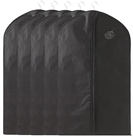Lot de 5 housses de protection pour vêtements pour armoires, sacs à vêtements su sacs à vêtements suspendus pour manteaux, costumes, robes, vestes, robes, noir 60 x 100 cm (noir 60 x 100 cm)