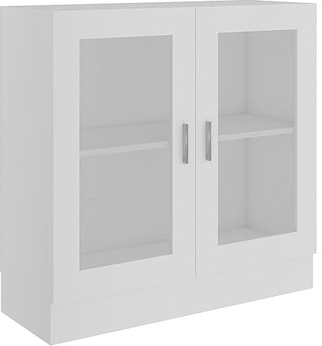 Hommdiy Vitrinenschrank Wohnzimmer,Glas Vitrine Hochglanz mit Glastüren Weiß 82,5x30,5x80 cm Holzwerkstoff