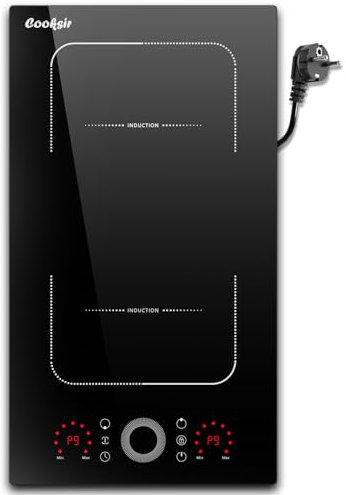 Cooksir Plaque Induction 2 Feux avec Prise, Plaque de Cuisson électrique Encastrable 30CM, 3500W, Deux Commandes Tactiles avec Curseur Ronds, Zone Flexible Combinée Grill, Fiche 240V