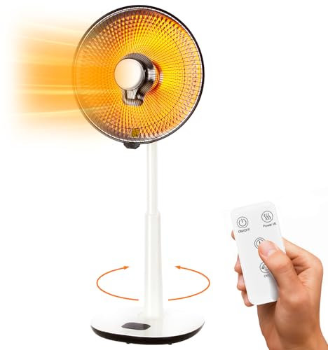 Avilia Stufa Elettrica a Parabola con Telecomando, Timer 7,5h e Oscillazione 120° – Termoventilatore Elettrico 450/900W con Display LED – Ventilatore Aria Calda Basso Consumo 35cm