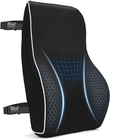 Lumbar Support Cushion, Memory Foam Back Support For Office Chair and Car Seat, Mesh Back Rest for Gaming Chair, Memory Foam Pillow, Desk Chair Cushion, Breathable & Washable Cover, Adjustable Straps
