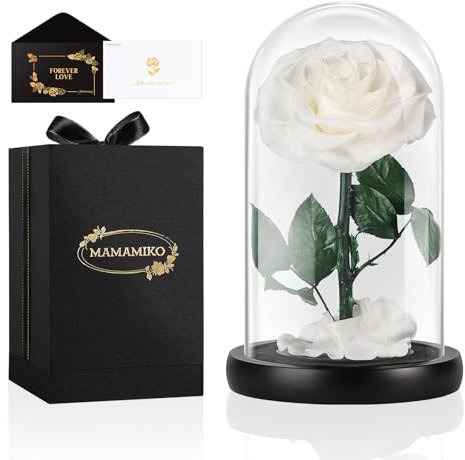 Rosa Stabilizzata Vera in Cupola Vetro,Regalo per Lei,Fiori Rose Eterna la Bella e la Bestia, Idee Regalo San Valentino,Compleanno,Anniversario per Donna Fidanzata Mamma,Festa Della Mamma(Bianca)