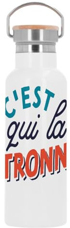 Bouteille Inox Gourde Thermo Isotherme - C'est qui la Patronne ? Boss Cheffe Humour Maman - 500 ml (17 oz)