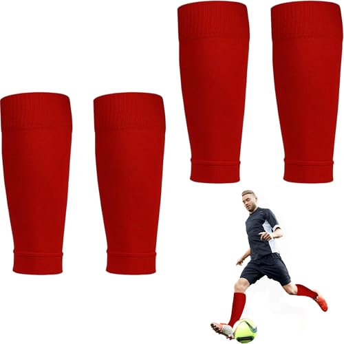 2 Pairs Football Sock Sleeves Red Sock Sleeves Elastic football sleeve socks Universal Size Sock Sleeve Football Breathable Sock Sleeve for Football Running Training for Kids Boys Aged 6-12