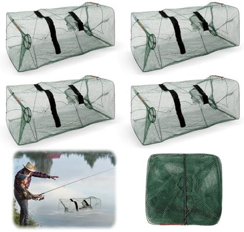 4 Stück Fischreuse,Krebsreuse,Reusen für Fischfang,Senke Angeln,Fischreuse Köderfischreuse,Fischreuse Köder Fisch Reuse Aalreuse,Krabbenreuse,Faltbare Köderfischreuse Nylon Reusen für Flusskrebse