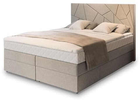 Masseno Boxspringbett TRANI 180x200 cm Komplett-Set mit Matratze und Topper, Polsterbett mit Zwei Bettkästen -Beige, INARI 22