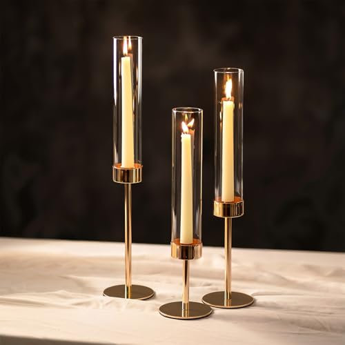 NUPTIO Verre Bougeoir Cylindrique À Bougies - Lot de 3 Clair Centres de Table de Mariage Décoration de Table de Salle À Manger pour Cheminée