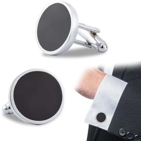 UEIOAVL Manschettenknöpfe für Herren, 1 Paar Manschettenknöpfe Herren Schwarz Onyx Hemdknopf Rund für Berufsbekleidung Smokinghemd Anzug Businesskleidung Hemd Hochzeit Business (Schwarz)