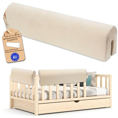 Leanbe Bettkantenschutz für Kinderbetten Kissen für bettumrandung Rausfallschutz Abdeckung Kantenschutz für Babybett (BEIGE Mikrofaser, 100cm)