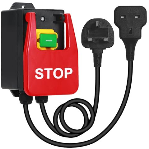 BOSYTRO Single Phase On/Off, 220V to 250V Emergency Stop Switch, Electromagnetic Pressure Switch with Socket for Quick Switch-off of Milling Tables and Electrical Equipment (stop)