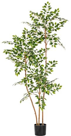 CURBX Künstlicher Eukalyptus Baum Große Kunstpflanze, Künstliche Pflanzen Groß Ficus, Ficus Benjamini Künstlich, Für Wohnzimmer Büro Garten Dekoration(190cm)