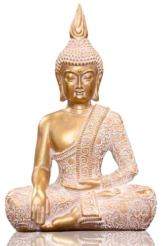 Swaite Gold Buddha Statue7.87 Inch for Home Decor- Zen Buddha Statue -Serene Meditation Decor with Blessing Services Included