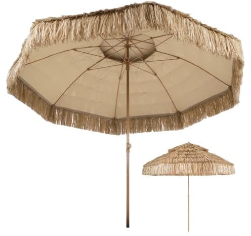 RTVGNSZSJL Sonnenschirm Hawaii 270cm Strohschirm 2-stufiger Balkonschirm Mit Doppeldach，Stroh Strandschirm, Marktschirm UV-Schutz Gartenschirm