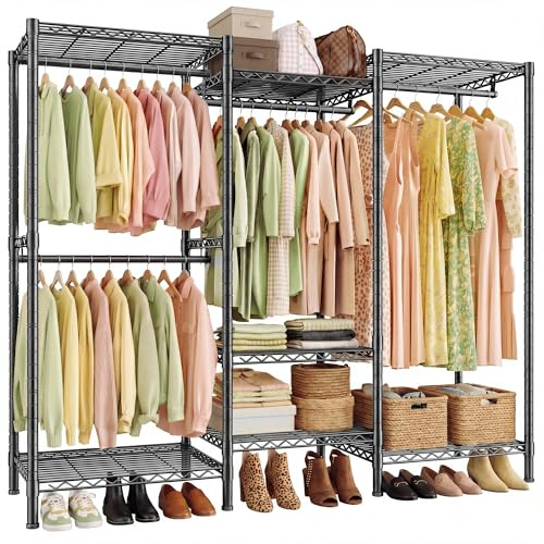 REIBII 380kg Strong Heavy Duty Clothes Rail, Split-Type Design, Black
