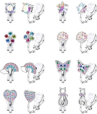 HTTDSLF 6 Paires Boucles D'oreilles pour Femmes Filles Boucle D'oreille Clip Enfant Sans Trou Non Piercing Boucles Mignon Clips Sans Trou Bijoux Cadeau Femmes Multicolore pour Fille Enfant