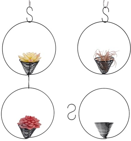 FINGERINSPIRE 4PCS Air Plant Hangers 150mm Electroplated Steel Alloy Black Air Plants Holder Modern Plated Air Fern Display Holder Hanging Tillandsia Rack with S-hooks for Windows Boho Room Decor