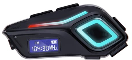 Docooler BT5.4 Motorcycle Helmet Headset with FM Radio, Motorcycle Headphones with Flashlight/Ambient Light, IP65 Waterproof, Noise Cancellation Microphone, Voice Assistant, LCD Digital