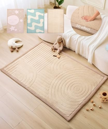 Wolkenweiche Spielmatte Baby 170x120x2,5cm bögen – Teppich für Kinderzimmer mit hochwertigem Memory-Schaum – Krabbelmatte Baby mit Rutschfester Unterseite – Krabbeldecke, Kinderteppich, Tatami Matte