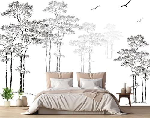 MIWEI Wallpaper Papier Peint Panoramique Croquis D'Arbre En Noir Et Blanc | Papier Peint Intissé 3D Tapisserie Murales Chambre Salon -ADD12-350cmX256cm