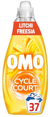 OMO Lessive Liquide Mon Cycle Court Parfumé Plaisir Tropical, 37 Lavages | Lessive liquide efficace dès 15 minutes, parfum de linge exotique Litchi et Freesia, formule testée dermatologiquement
