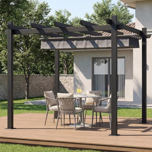 TRIUMPHKEY Pergola Pavillon 3x3m wasserdicht stabil Winterfest, Gartenpavillon Aluminium mit Schiebedach, Sonnenschutz für Garten Terrasse & Balkon, Grau