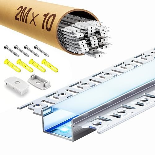 LASLUX 10x LED Trockenbauprofil 2M, LED Schiene 2M Aluminium Profil Schiene Unterputz Kanal und Diffusor Aufputz für Indirekte Beleuchtung Decke