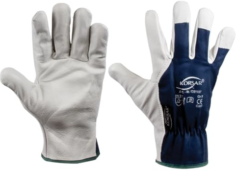 SW-Stahl 11542L Arbeitshandschuhe Leder Gr. 10 / XL - Rindnappa Handschuhe | Schutzhandschuhe EN 388 Kat 2 für Montage, Bau und Garten - Robuste Lederhandschuhe in Blau und Weiß - Unisex Passform