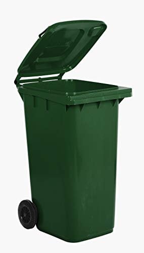 Mobil Plastic - Bidon de collection différenciée 240 litres avec couvercle et roues pour extérieur | Couleur vert foncé | Plastique résistant | Certifié UNI EN 840