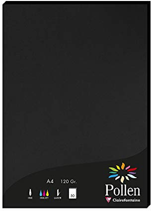 Clairefontaine 4298C Packung mit 50 Karten Pollen 120g, DIN A4, 21 x 29,7cm, Schwarz