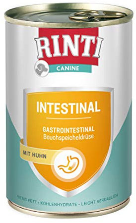 RINTI - Canine Intestinal | Leicht verdauliches Diät Nassfutter für ausgewachsene Hunde mit gastrointestinalen Problemen. Alleinfutter mit erhöhtem Elektrolytgehalt in der Dose | 12x400g Huhn