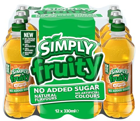 Simply Fruity Orange Juice Drink 330ml, (Pack of 12) | Kid-friendly orange juice drink with real fruit juice, no added sugar, and sports cap.