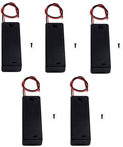 LAMPVPATH (Pack of 5) Single AA Battery Holder with Switch and Cover, 1 AA Battery Holder with Cover and Switch, AA Battery Holder with Leads Wires
