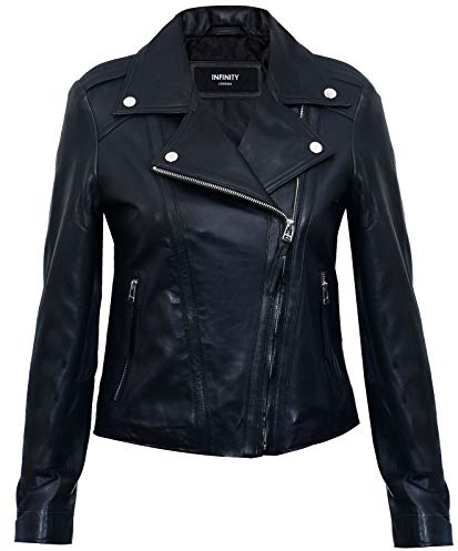 Ladies Womens Black Real Leather Fitted Vintage Biker Style Zip Fashion Jacket