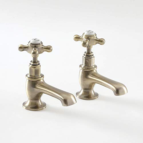Milano Elizabeth Traditional Basin Pillar Taps Crosshead Handles - Brushed Gold