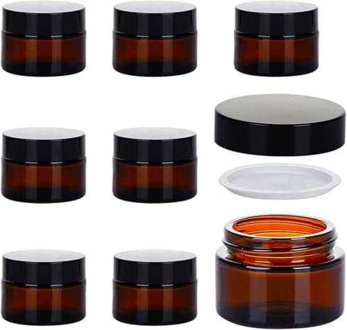 Braunglas Salbentiegel Gläschen mit Deckel (60ml x 8 Stück) - Glastiegel Creme Dosen zum Befüllen mit Schraub- & Innen-Deckel - Ideal als Kosmetik Aufbewahrung, für Cremes, Salben usw.