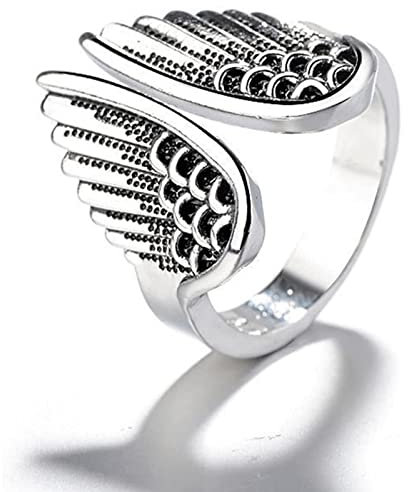 HYZSM Angel Wing Ring Vintage Silver,Adjustable 925 Vintage Silver Angel Wing Open Rings Finger Ring,Hug Wings Ring Angel Wings Feather Retro Ring for Women and Men Lovers Friends Gifts