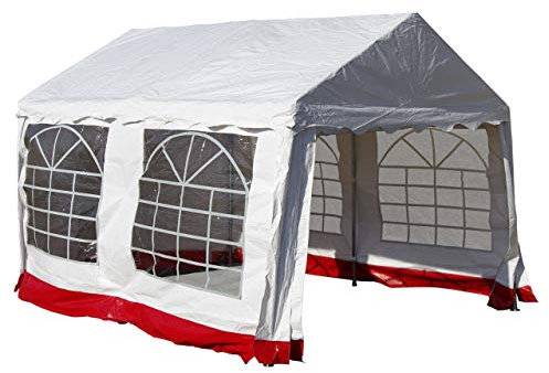 Lenox Festzelt Partyzelt 3x4 m mit besonders starker Plane PVC Pavillon weiß mit rotem Rand für Garten Terrasse Plane Feier Markt wasserdicht exklusiv