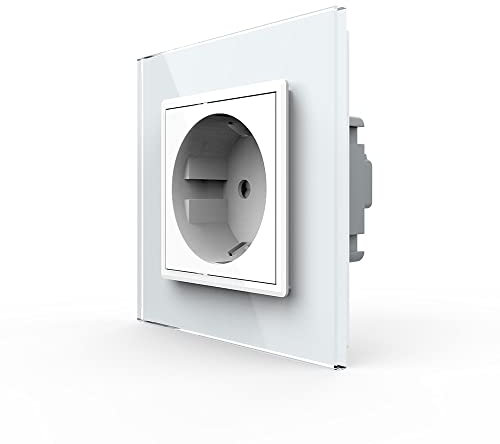 Livolo Schuko Steckdose Einzelsteckdose Wandsteckdose für Unterputz inkl. Glasrahmen aus Kristallglas in weiß